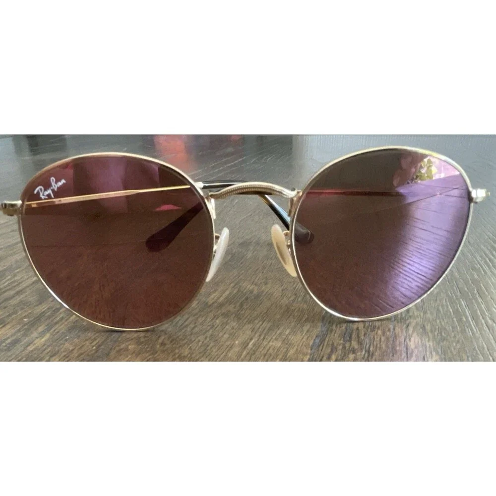Ray-Ban RB 3447-N Round Metal Sunglasses Gold Frame Mirrored Pink Glass Lens